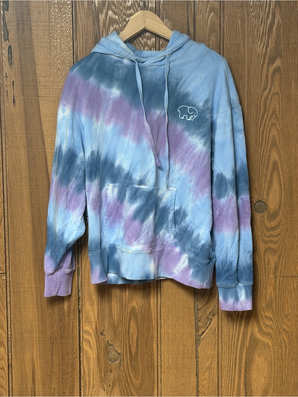 Ivory Ella Tie Dye Elephant Hoodie Sweatshirt Blue Purple Size M